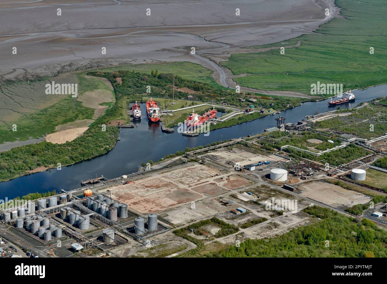 Tanker ships unloading at Ellesmere Port oil refrinary , Merseyside ...