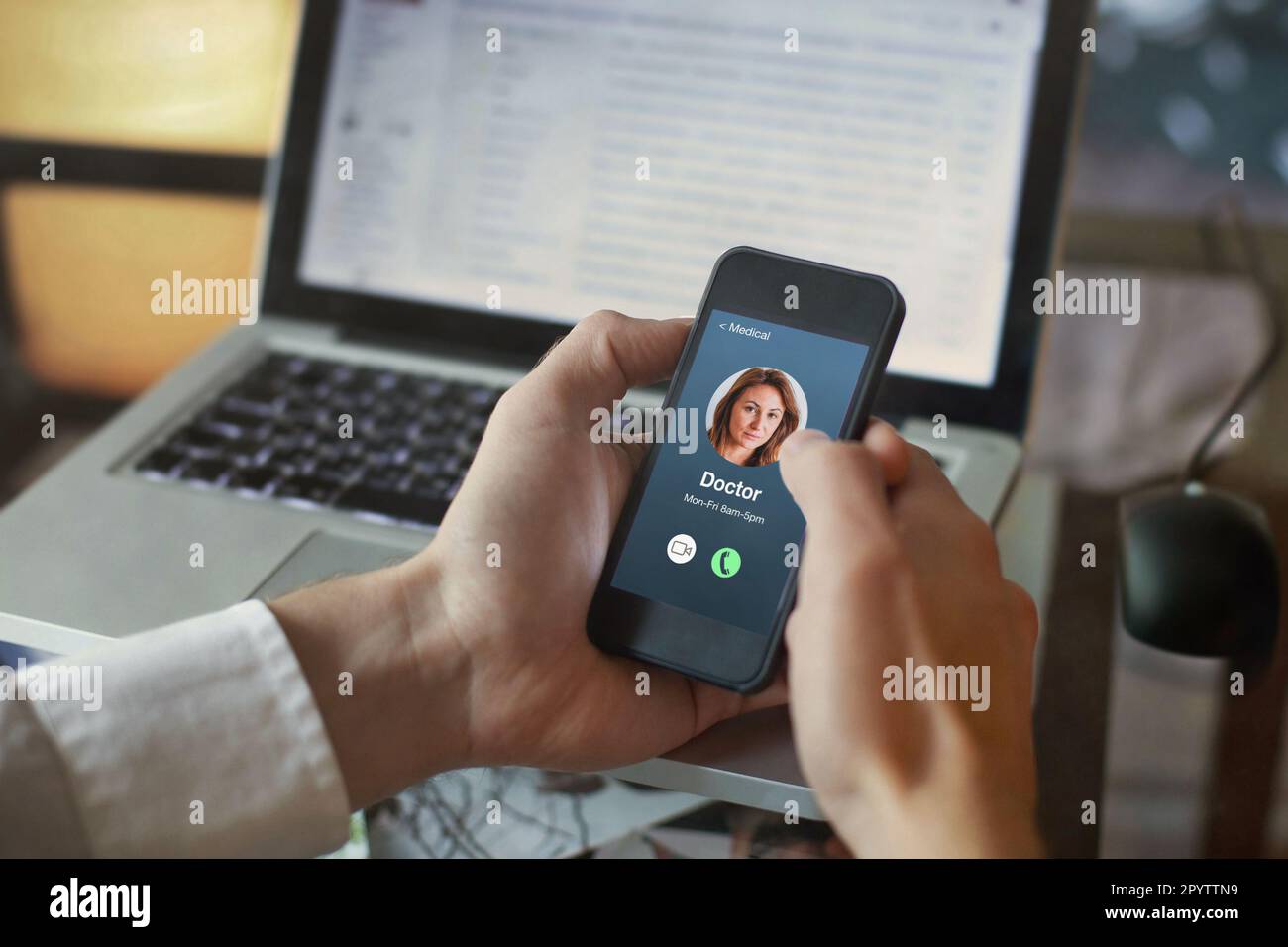 Woman making video call doctor hi-res stock photography and images - Alamy