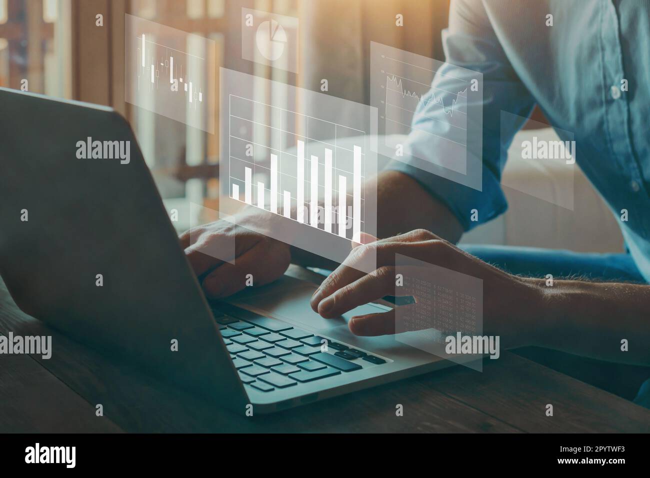 Big data analytics, business intelligence concept. Financial charts on virtual screen. Stock Photo
