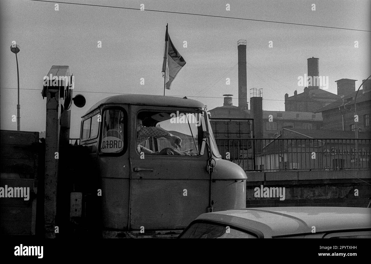 GDR, Berlin, 5.2.1990, truck W50, Germany flag, GDR-BRD, [automated translation] Stock Photo