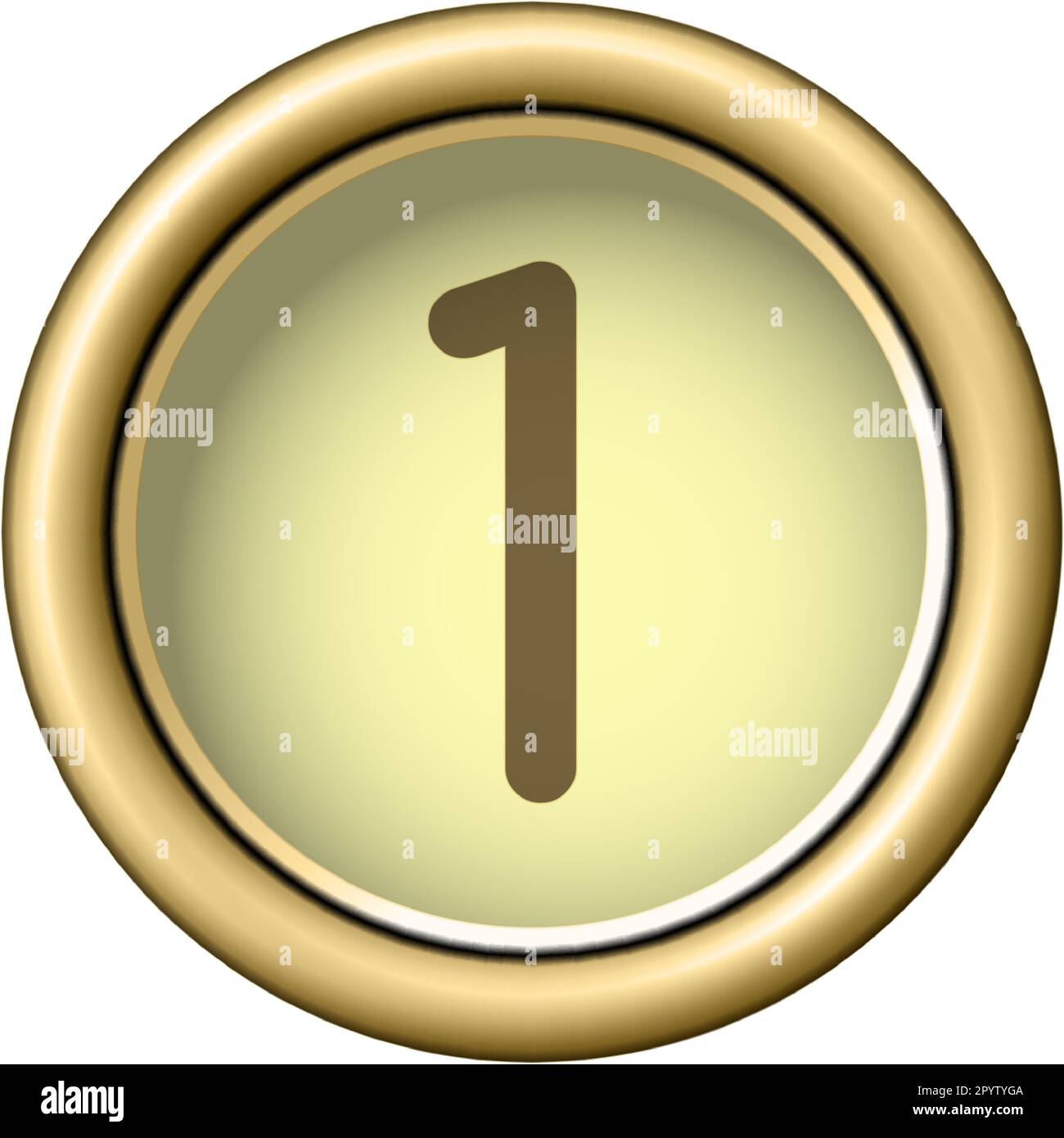 Number 1 Vintage golden typewriter button ONE isolated on white