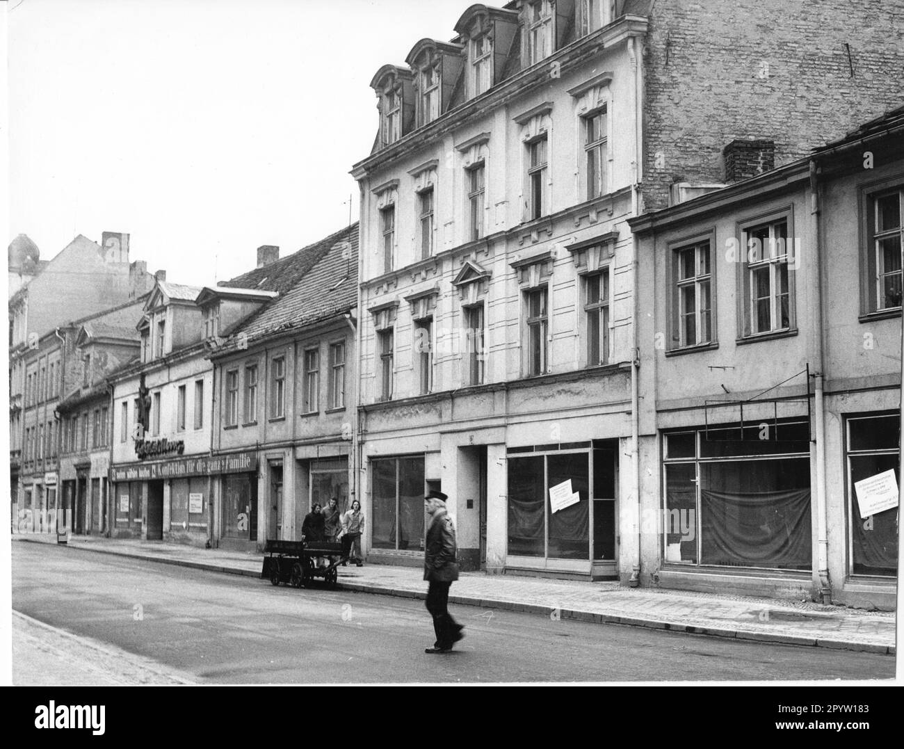 Houses in KlementGottwaldStraße in Potsdam,(now Brandenburger Straße).empty shop windows
