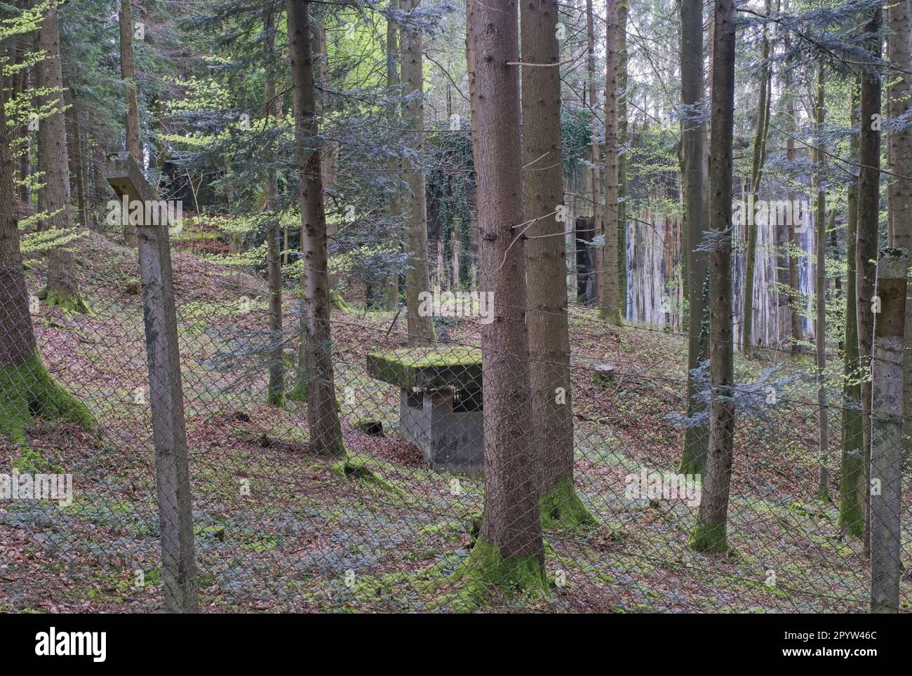 Zipf, Austria - Apr 25, 2023: V2 rockets test site. It was constructed by inmates of KZ Redl-Zipf in the 1944-1945 in the forest in Zipf Stock Photo