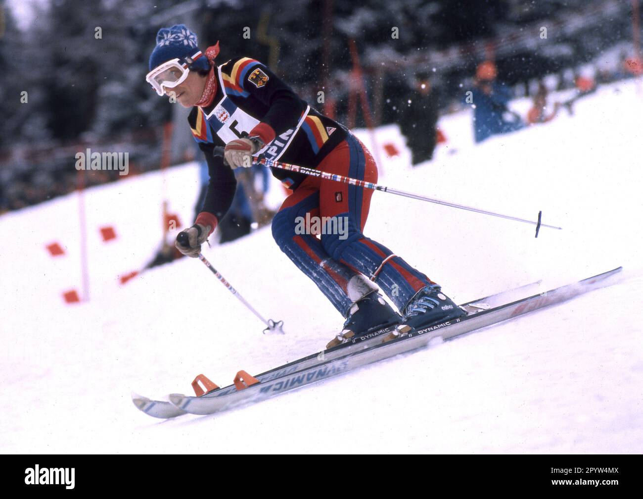 Winter Olympics in Innsbruck 1976. Rosi Mittermaier (Deut.) action in the slalom, on the way to the gold medal 11.02.1976. [automated translation] Stock Photo