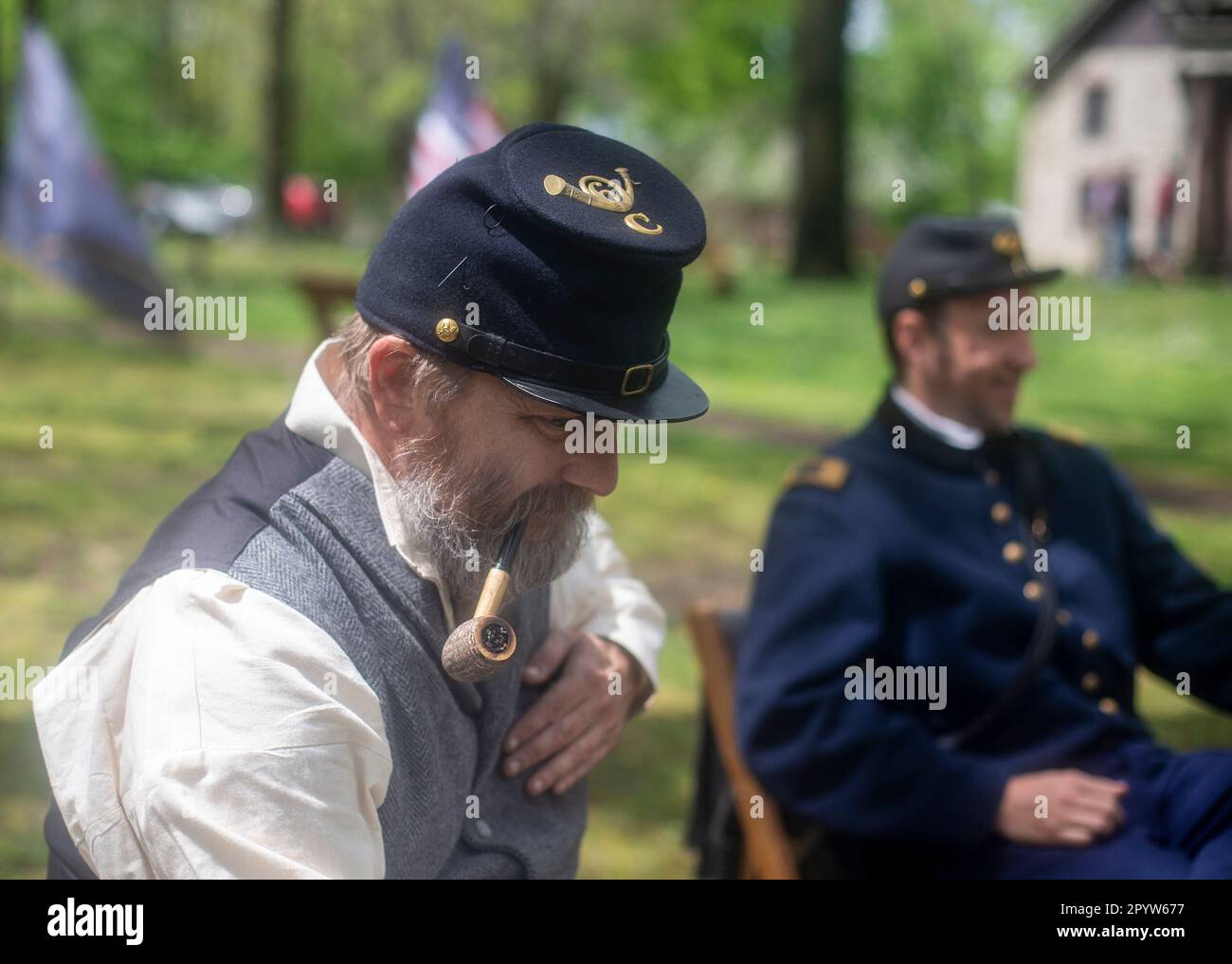 Men in union soldier uniforms at a US Civil War reenactment in New Jersey Stock Photo Alamy