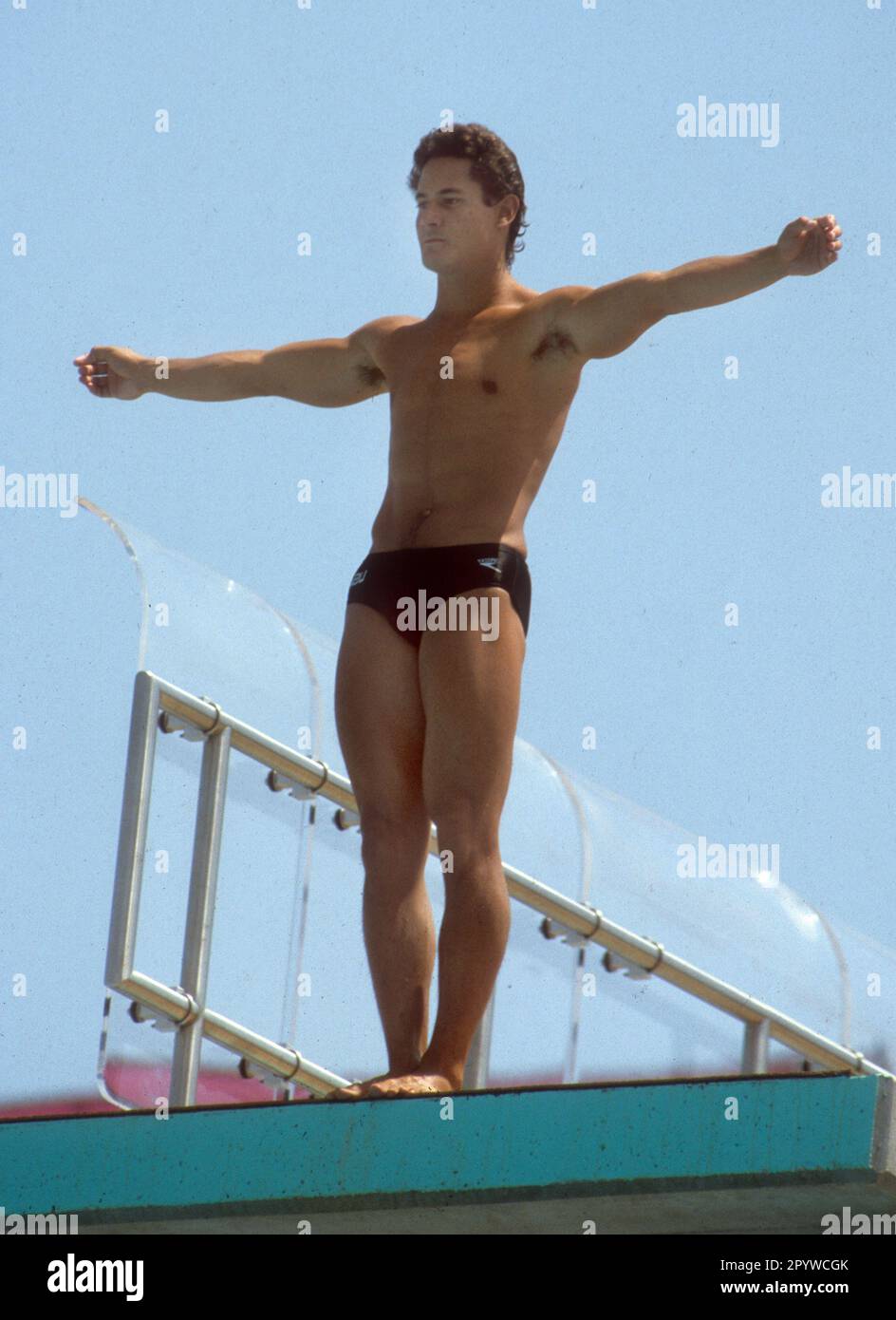 1984 Los Angeles Olympic Games. High diving: Greg Louganis (USA) 12.08.1984. [automated translation] Stock Photo