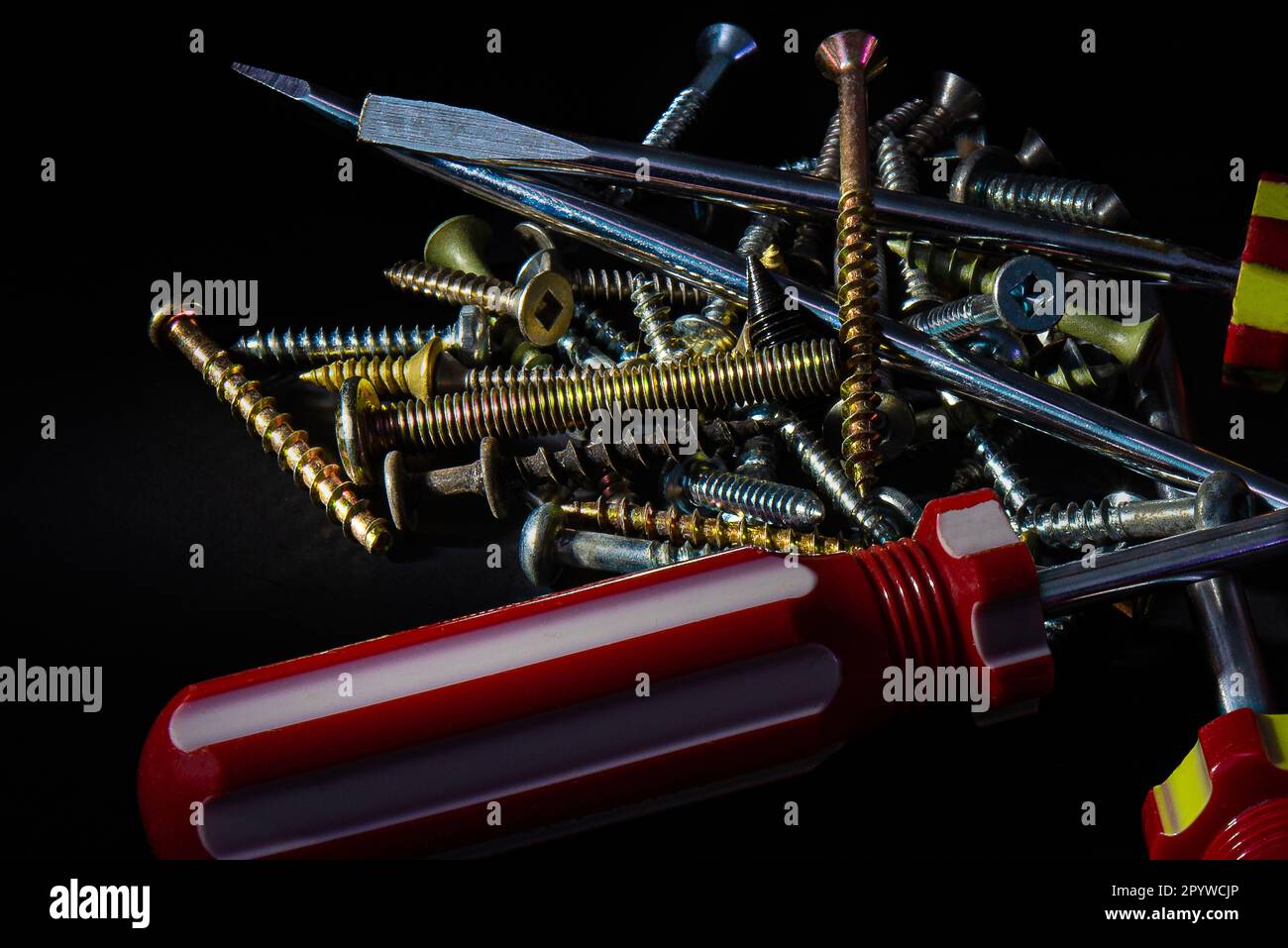 Screwdriver, screws are tools for repairing and connecting wooden parts