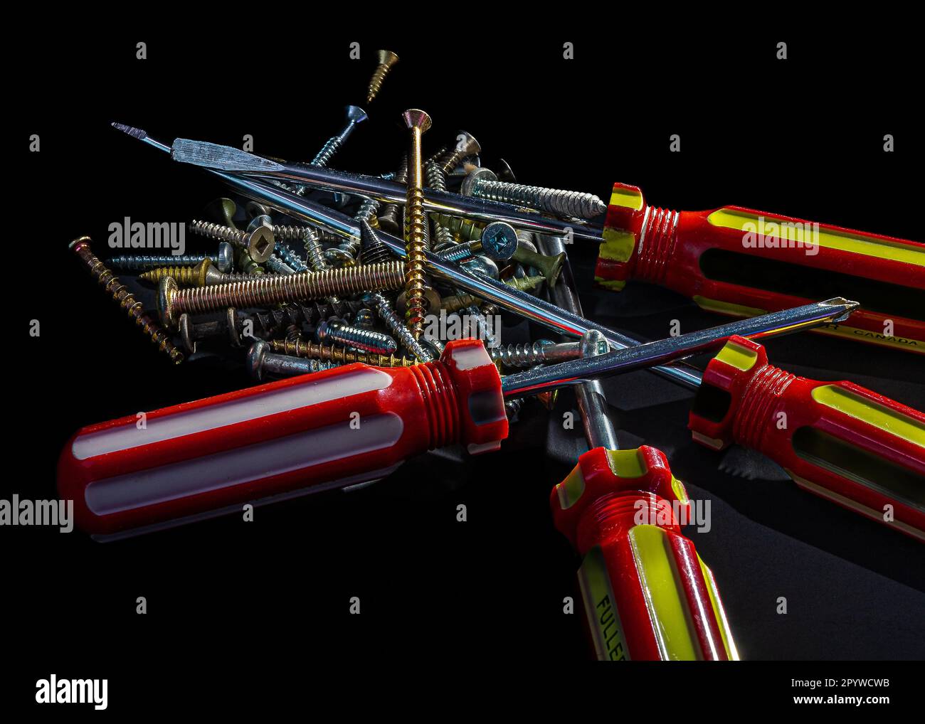 Screwdriver, screws are tools for repairing and connecting wooden parts