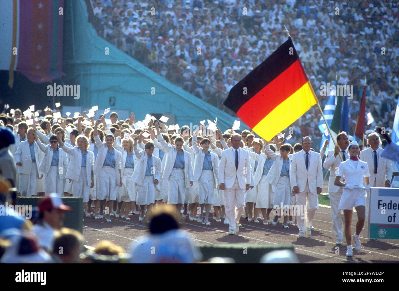 Olympic Games 1984 in Los Angeles. Opening Ceremony, Entry of the German Team 28.07.1984. [automated translation] Stock Photo