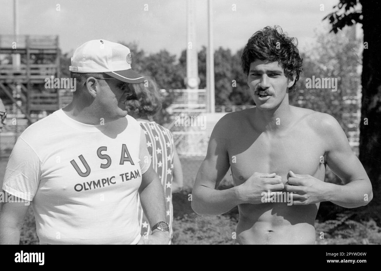 Olympic Games Munich 1972 / Swimming: Mark Spitz (USA) with his coach Don Gambril during training Aug. 26, 1972. [automated translation] Stock Photo