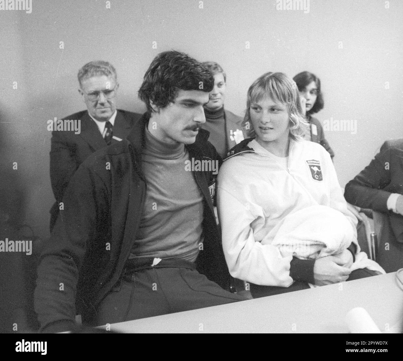 Olympic Games Munich 1972 / Swimming: Mark Spitz (USA) and Shane Gould (Austr.) at the press conference 03.09.1972. [automated translation] Stock Photo