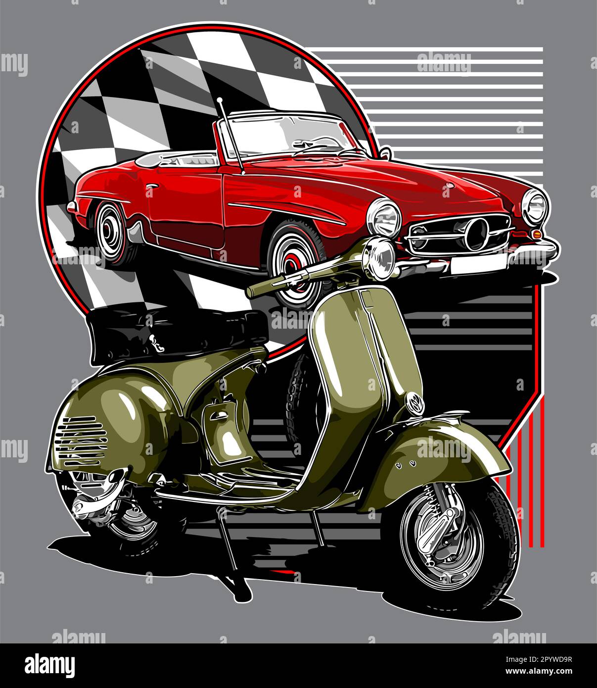 scooters and cars Stock Vector
