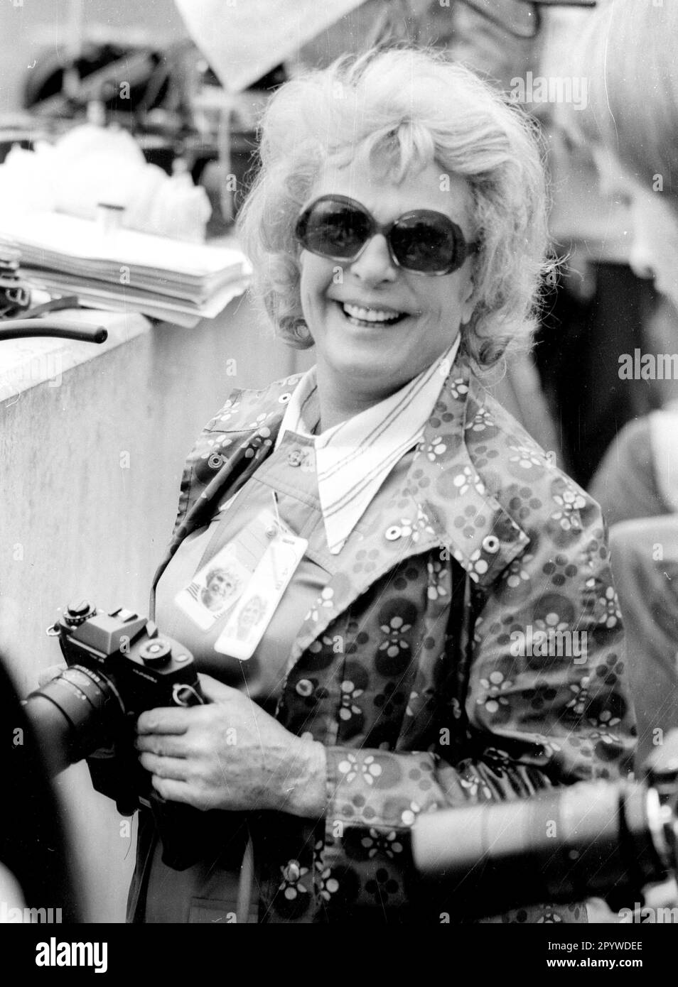 'Olympic Games, Munich 10.09.1972 , filmmaker Leni Riefenstahl (photo) as accredited photographer for a British newspaper . Riefenstahl became known by her NS - propaganda films like ''Triumph of the Will''. [automated translation]' Stock Photo