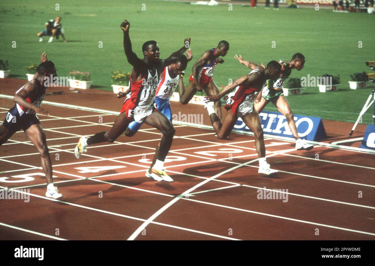 World Championships in Athletics 1991 in Tokyo. Finish photo 100m