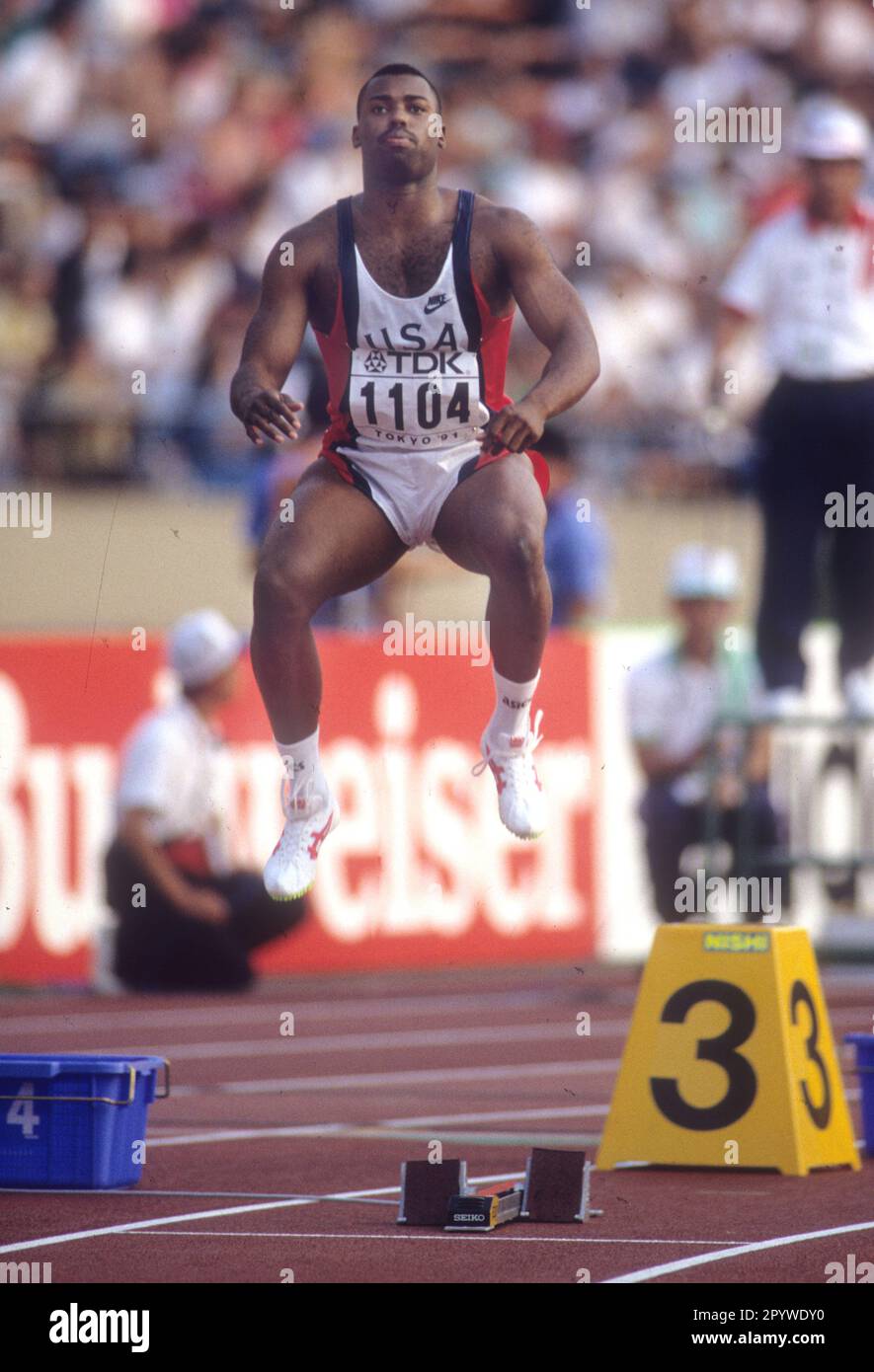 Athletics World Championships 1991 in Tokyo. 100m men. Leroy Burrelll (USA). 25.08.1991. [automated translation] Stock Photo