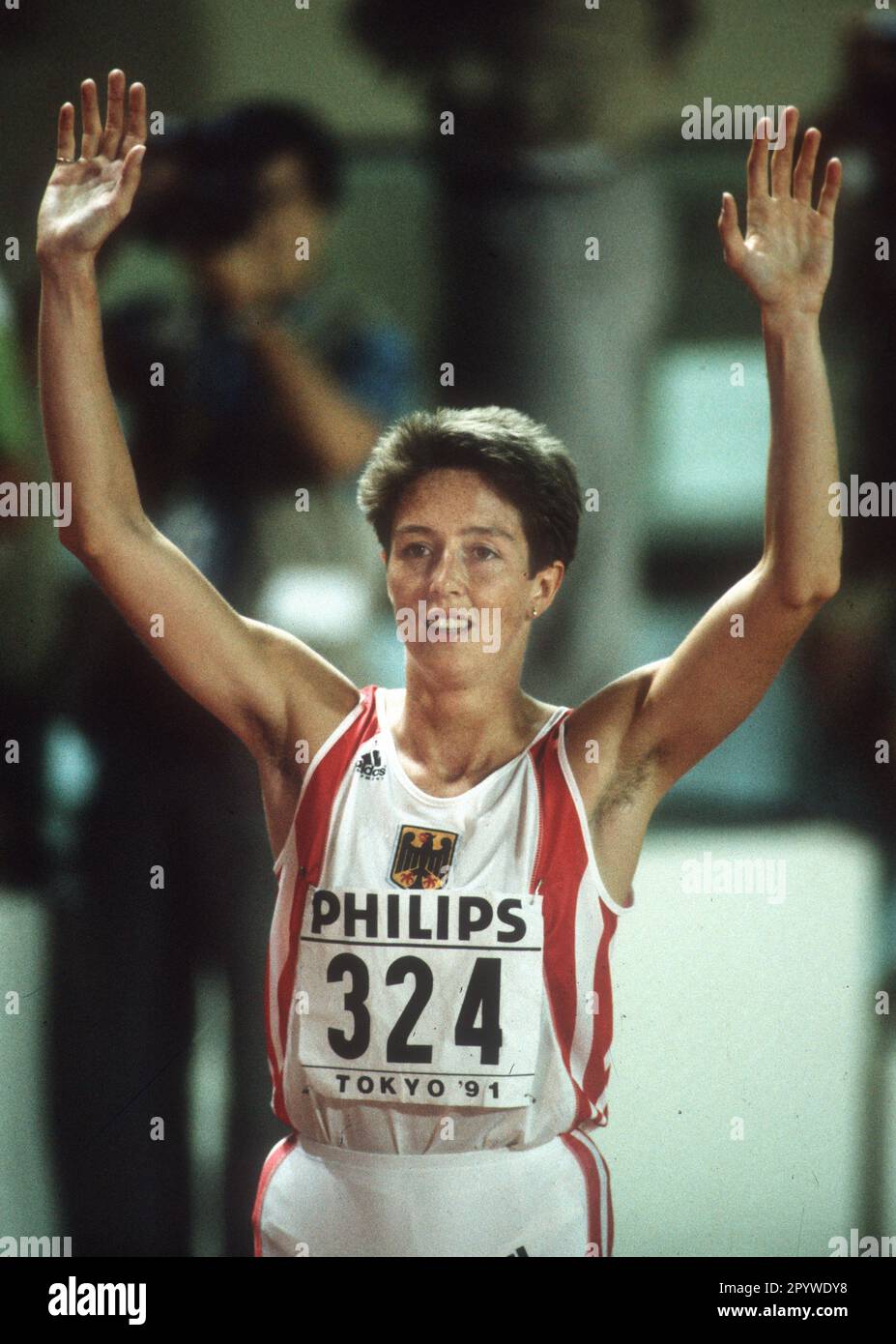 World Championships in Athletics 1991 in Tokyo. Heptathlon: Sabine Braun (Deut.) 27.08.1991. [automated translation] Stock Photo