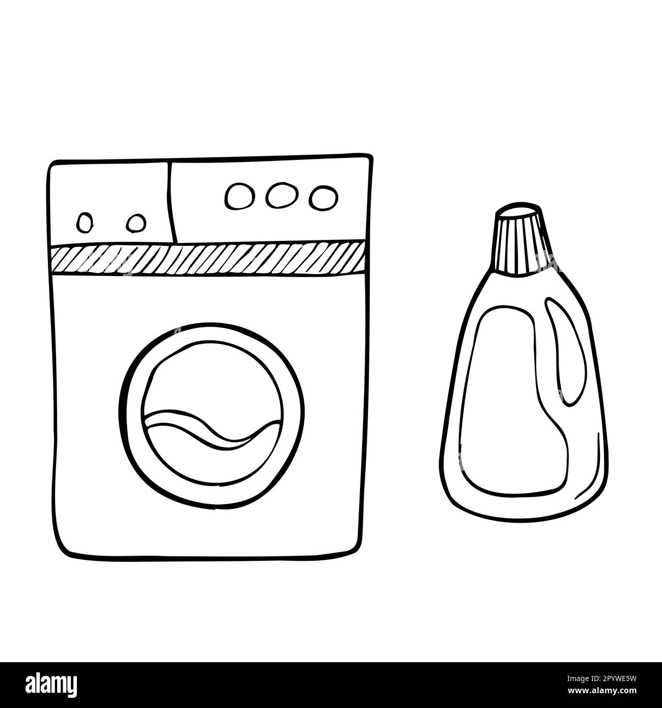 Composition with hand drawn laundry icons. Collection of sketched objects. Home laundry service. Accessories for washing Stock Vector