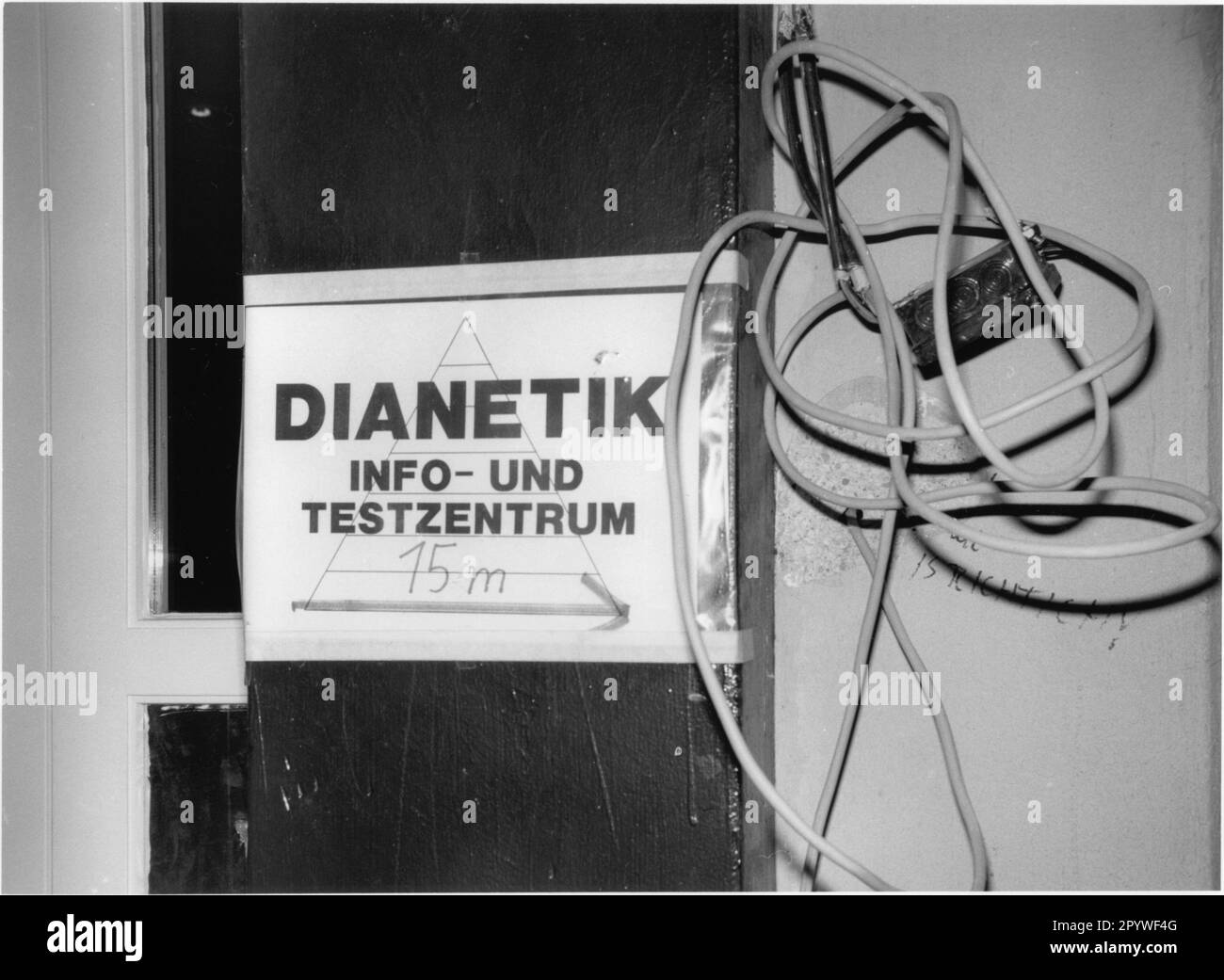 Munich. Board at the information and testing center of the Scientology ...