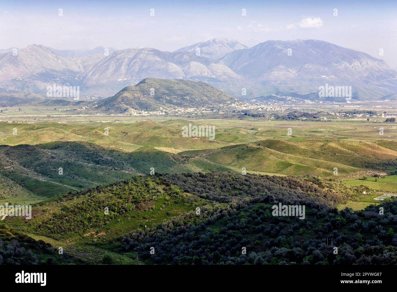 Landscape, mountains near Shen Vasil, Shenvasil, Qark Vlora, Albania Stock Photo