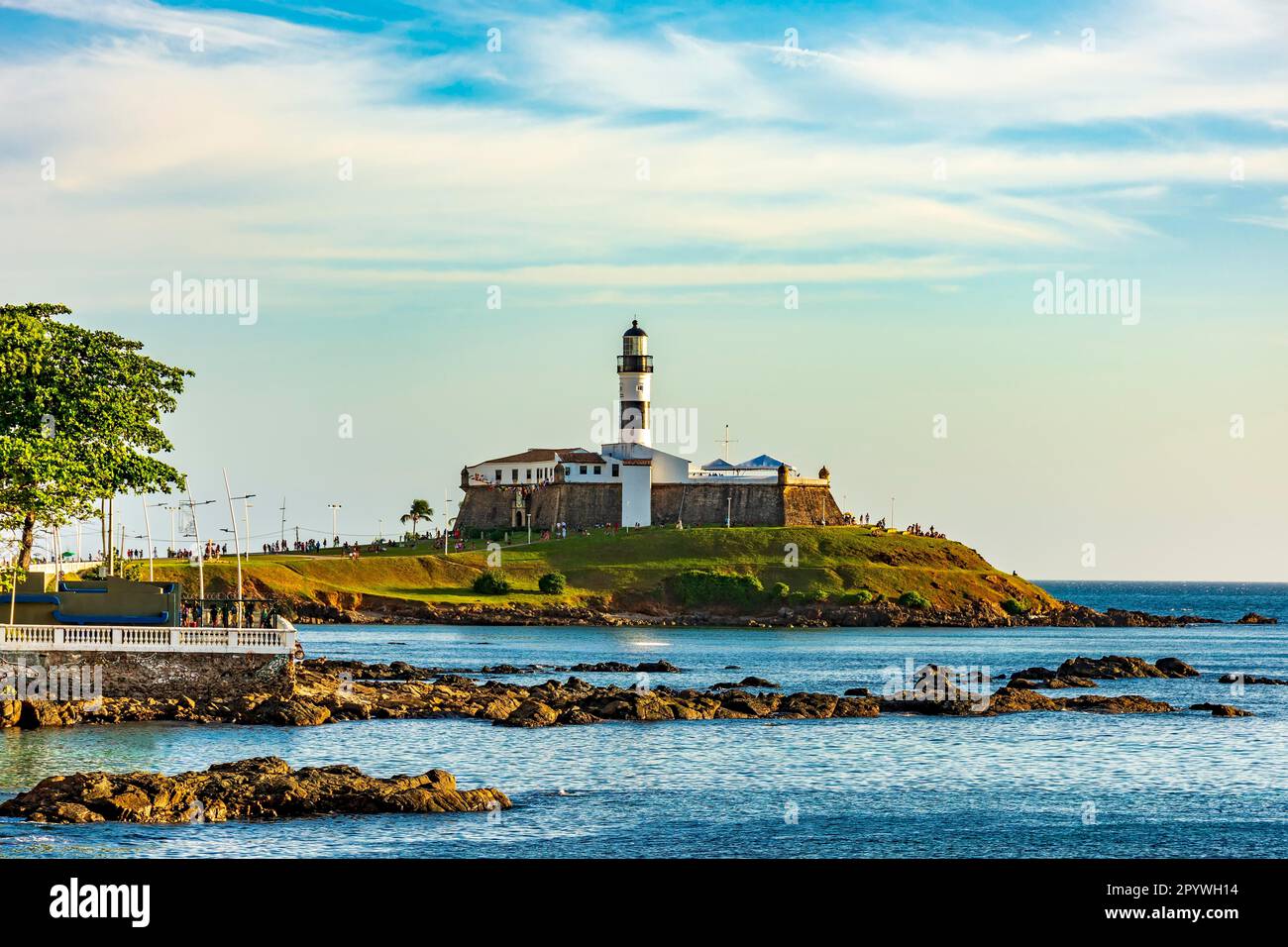 View of the famous lighthouse in the All Saints Bay in the city of Salvador, Bahia, Brasil Stock Photo