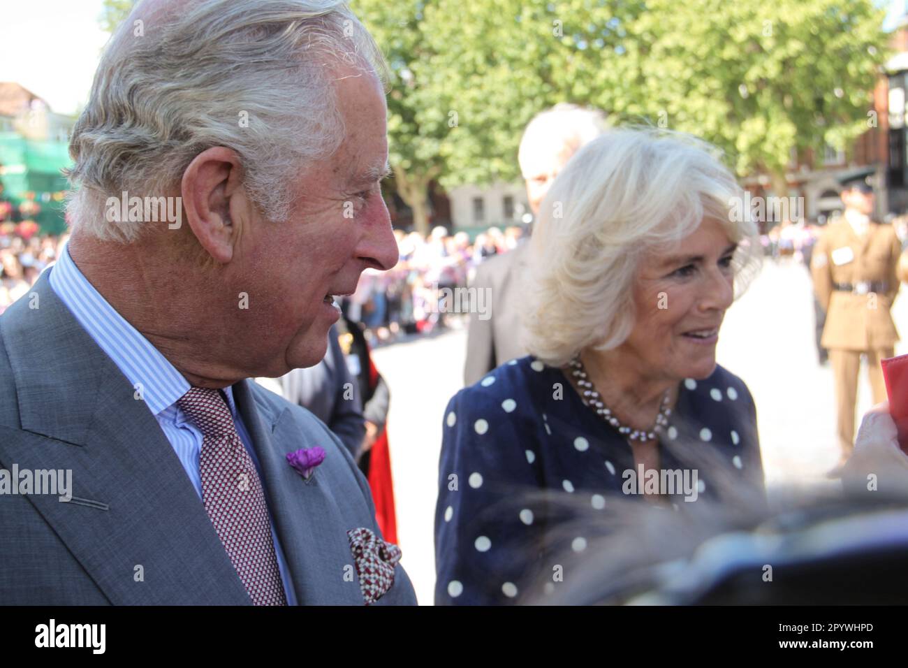 Salisbury, Wiltshire, UK. 18th June 2018.  King Charles III (formerly Prince Charles) and The Queen Consort (formerly Duchess of Cornwall) visiting Salisbury in June 2018 shortly after the Russian Spy Novichok incident. Stock Photo