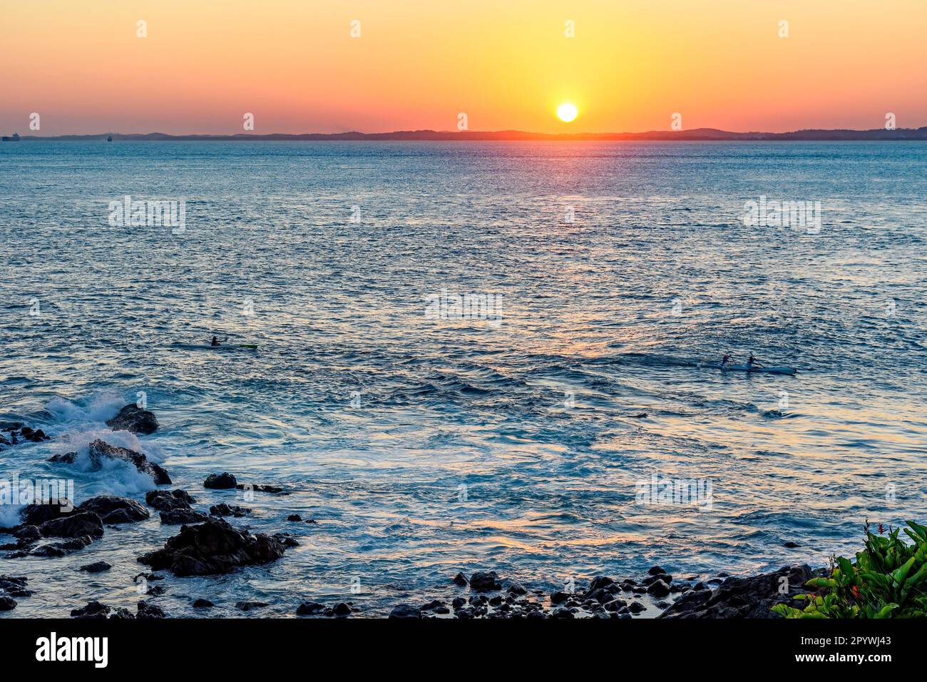 Sunset in the bay of Todos os Santos during the summer in the city of Salvador state of Bahia, Brasil Stock Photo