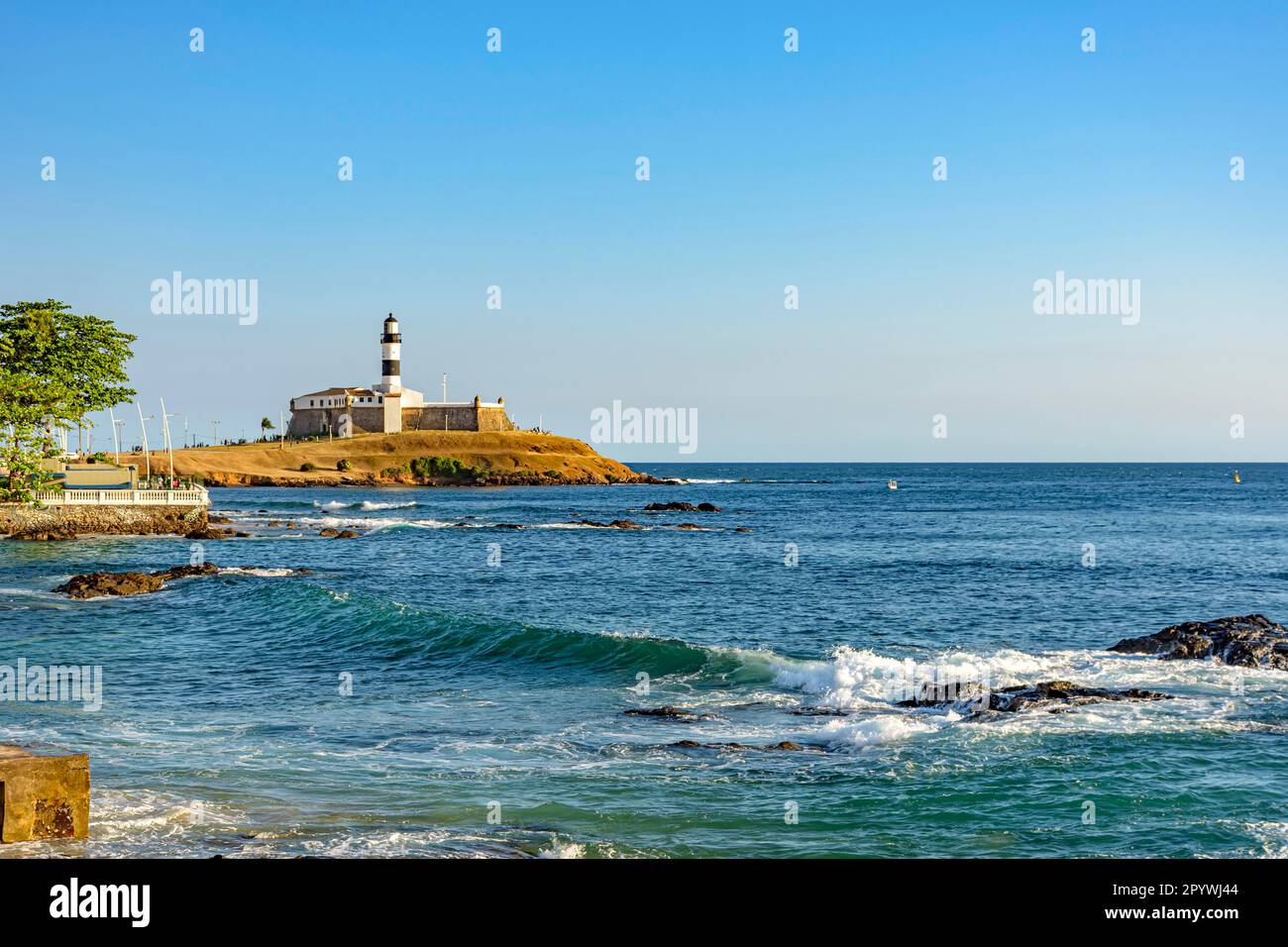 View of the famous lighthouse in the all saints bay in the city of Salvador, Bahia, Brasil Stock Photo