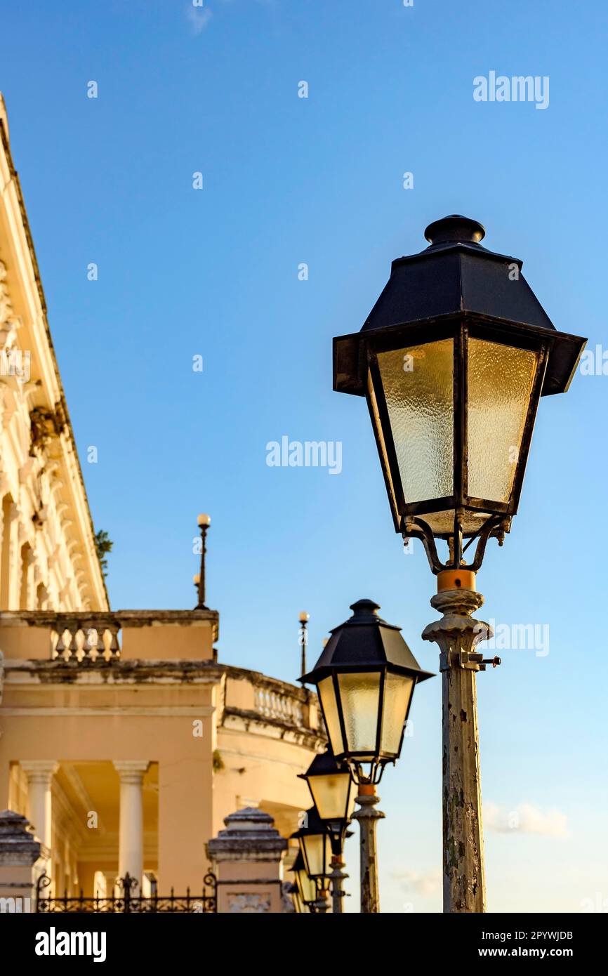 Old street lighting lanterns during the late afternoon in the Pelourinho neighborhood in the