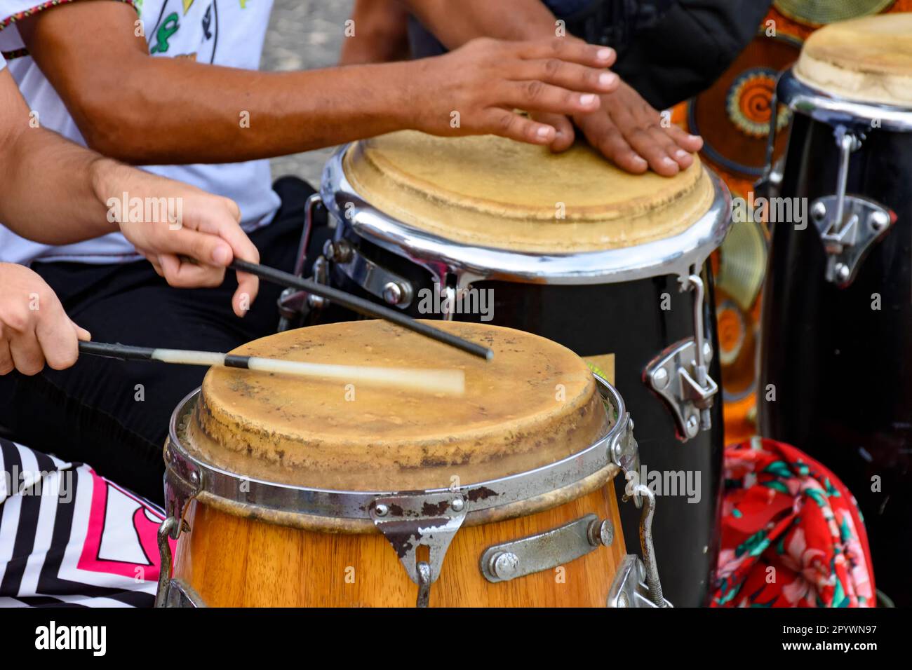 Percussion instrument called atabaque being played in traditional