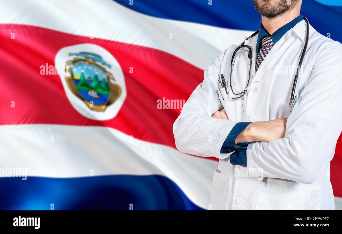 Costa Rica national health concept. Doctor with crossed arms on Costa