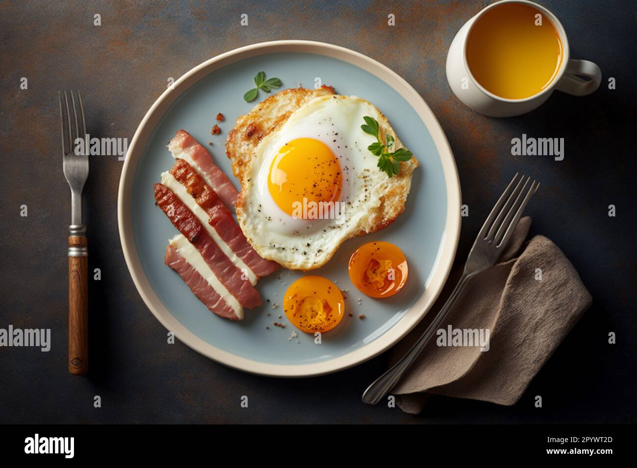 breakfast fried egg ham bread american breakfast egg Stock Photo - Alamy
