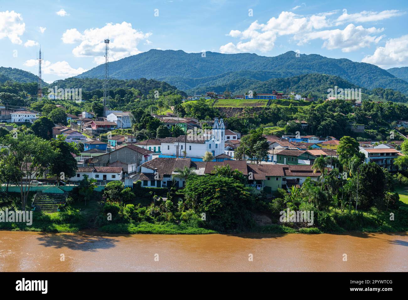 Iguape river flowing through Iporanga, Sao Paulo state, Brazil Stock Photo