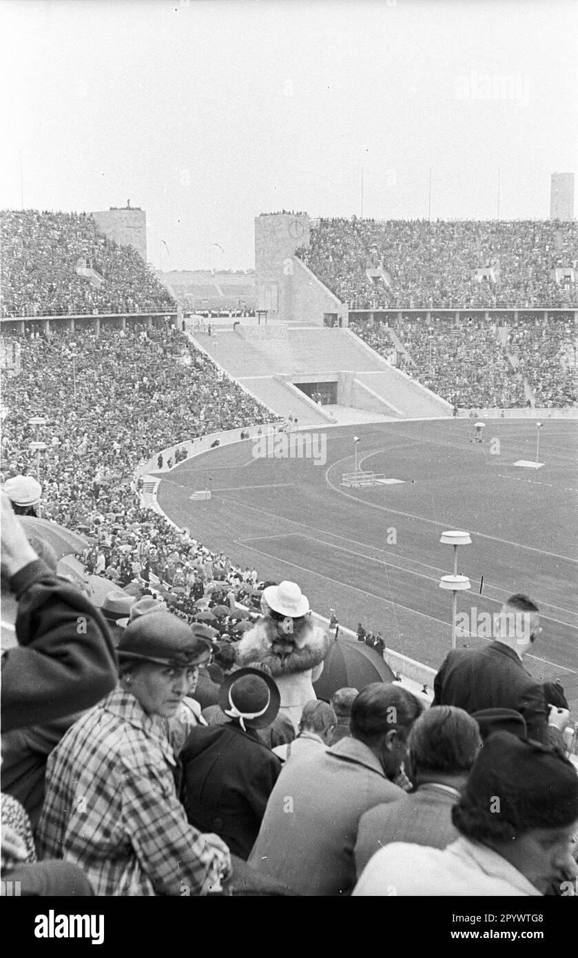 View from the grandstand on the marathon gate of the Berlin Olympic Stadium at the 1936 Olympic Games. Stock Photo