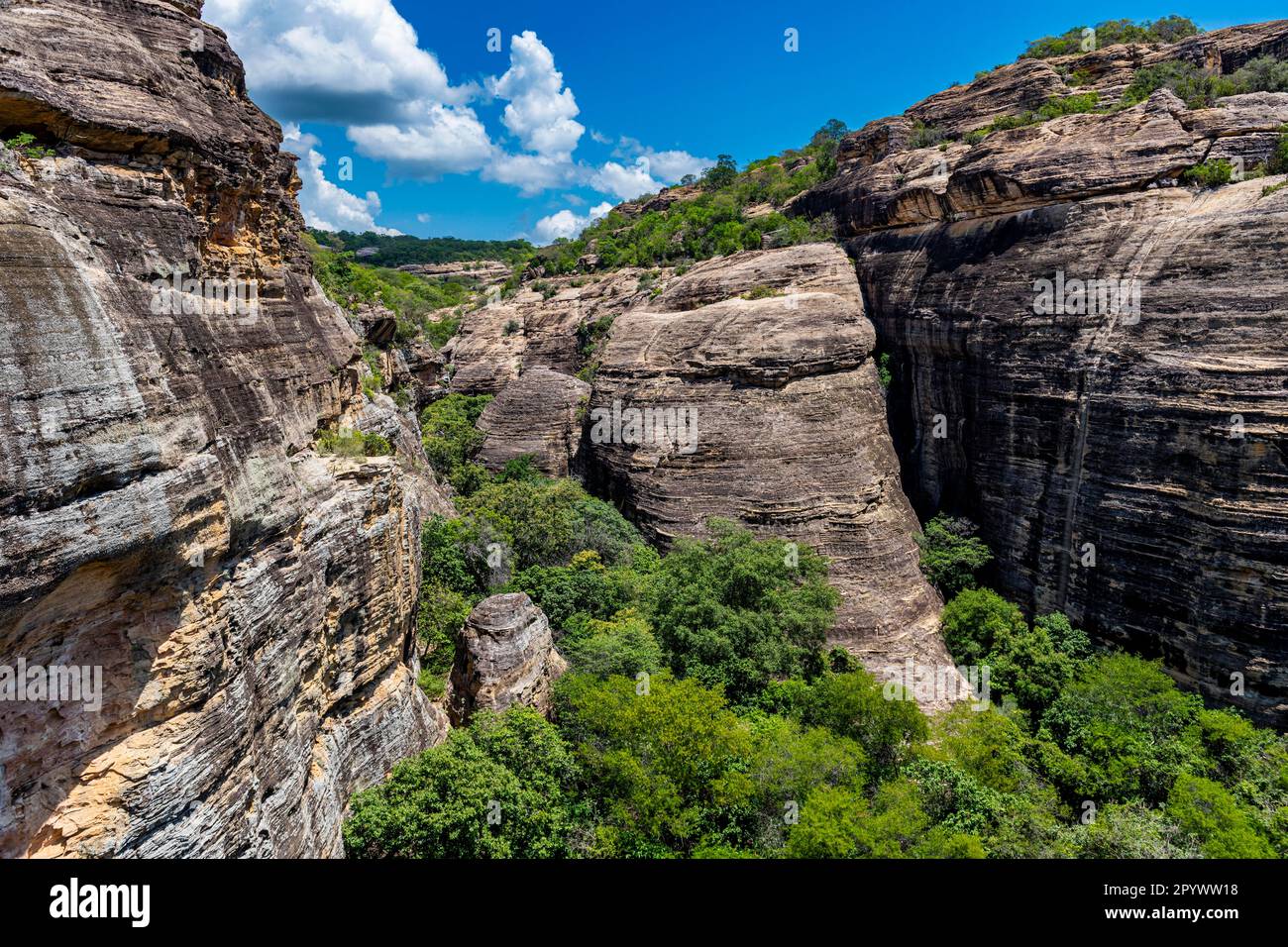 Sandstone cliffs at Pedra Furada, Unesco site Serra da Capivara National Park, Piaui, Brazil Stock Photo