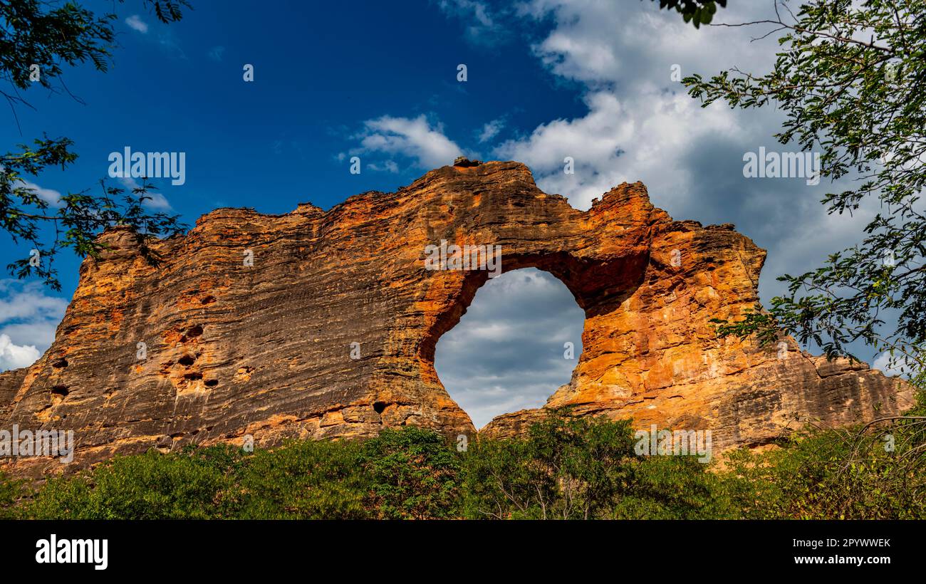 Stone arch at Pedra Furada, Unesco site Serra da Capivara National Park, Piaui, Brazil Stock Photo