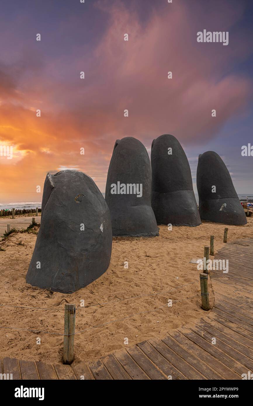 The Fingers of Punta del Este, Hand monument, Punta del Este, Uruguay Stock Photo