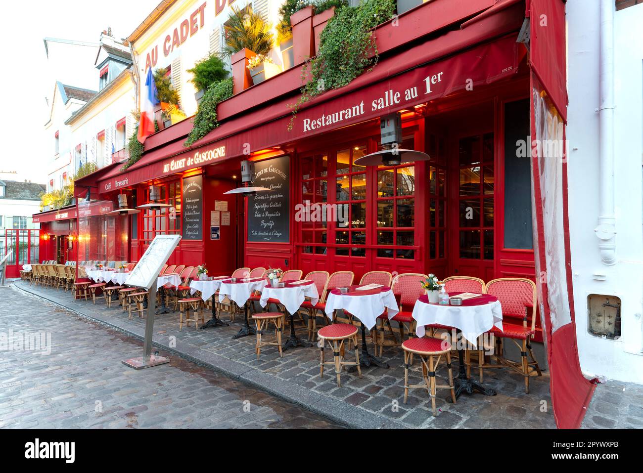 Restaurant, Montmartre, Paris, Ile-de-France region, France Stock Photo