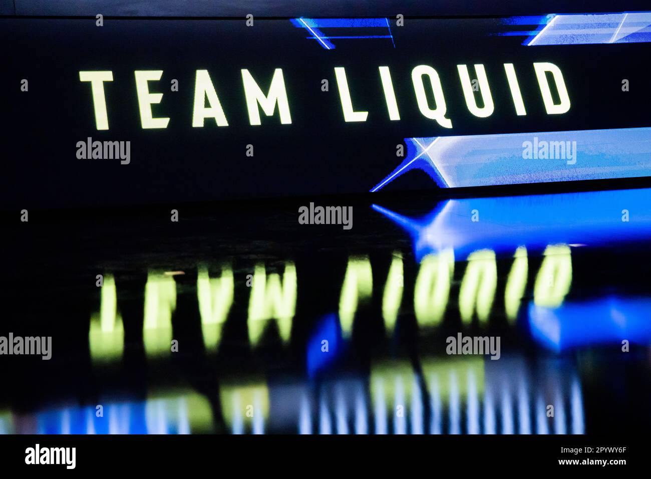 Berlin, Germany. 05th May, 2023. E-Sport: ESL One Berlin Dota 2 Major, Second Major Tournament of the Dota Pro Circuit 2023, Final Weekend, Velodrom. The lettering Team Liquid. Credit: Christoph Soeder/dpa/Alamy Live News Stock Photo