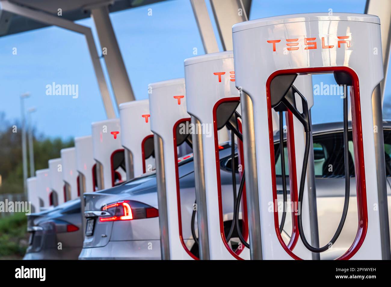 Tesla Supercharger, Leonberg, BadenWuerttemberg, Germany Stock Photo