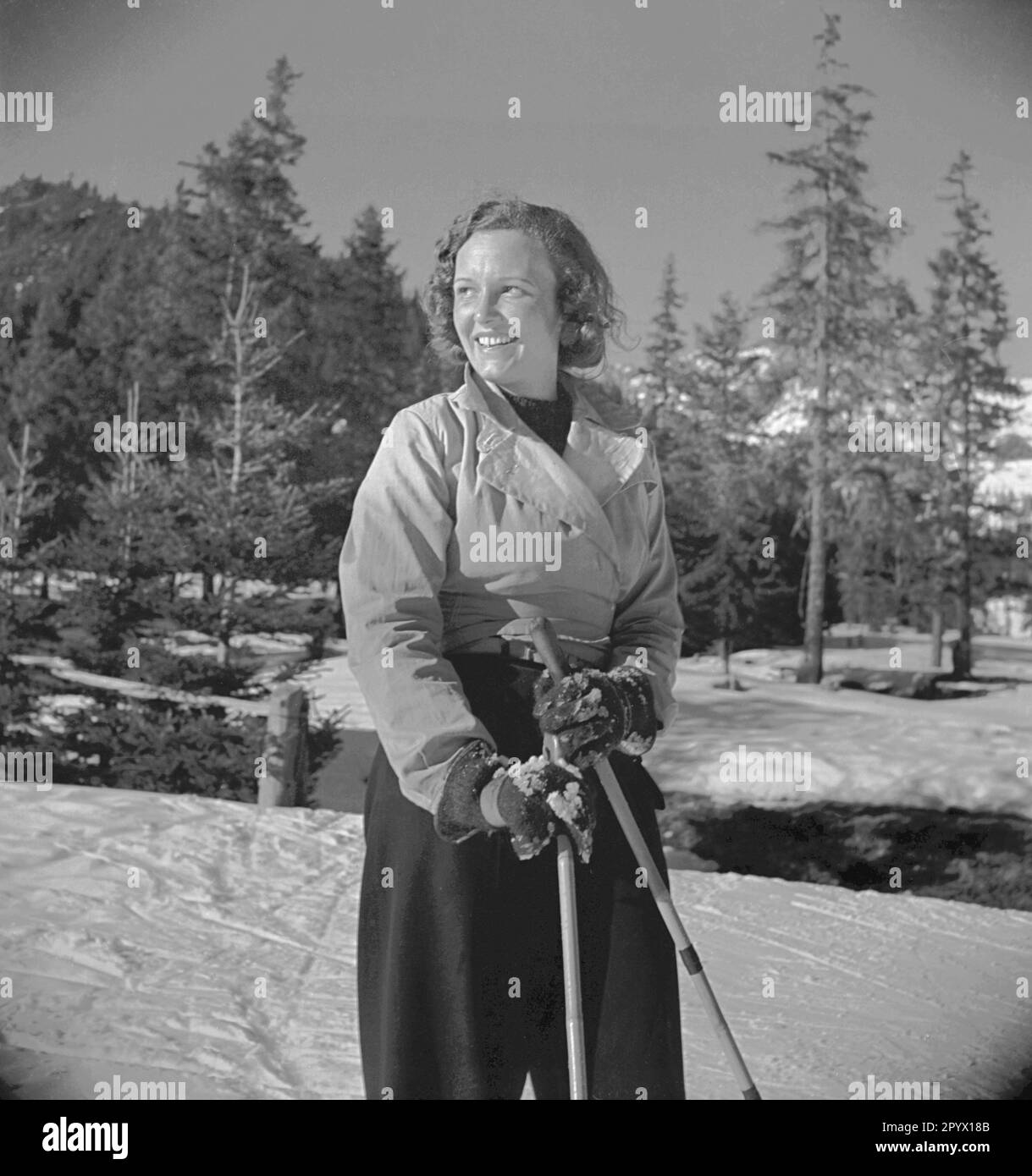 Tourist on the cross country ski track near St. Christoph am Arlberg