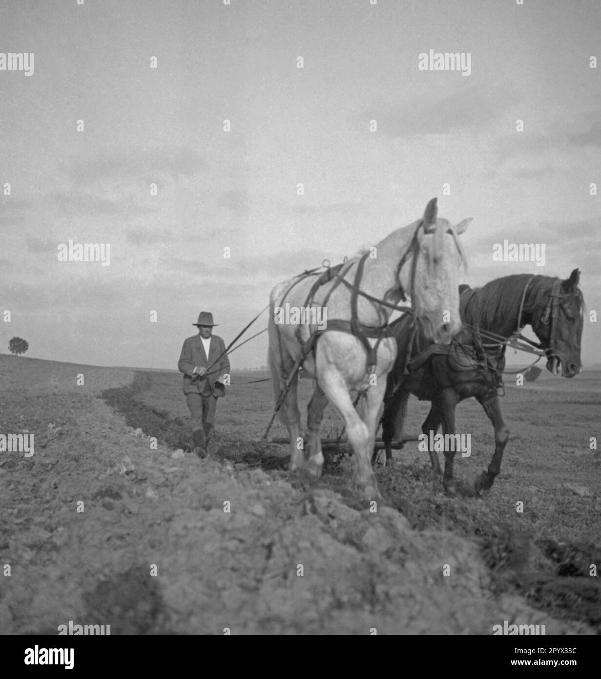 1930s farmer plowing Black and White Stock Photos & Images - Alamy