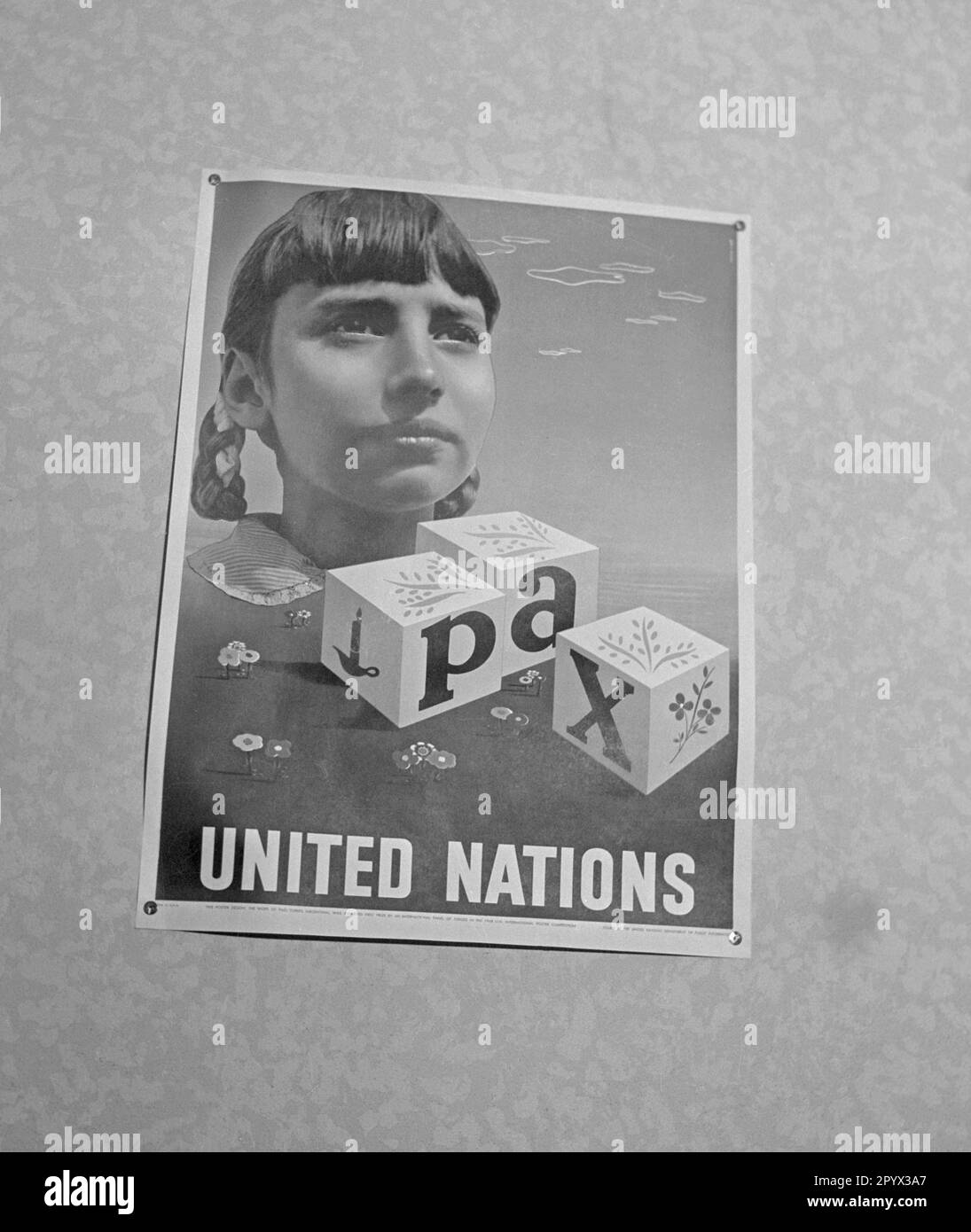 'United Nations poster promoting peace (''Pax''). Undated photo.' Stock Photo
