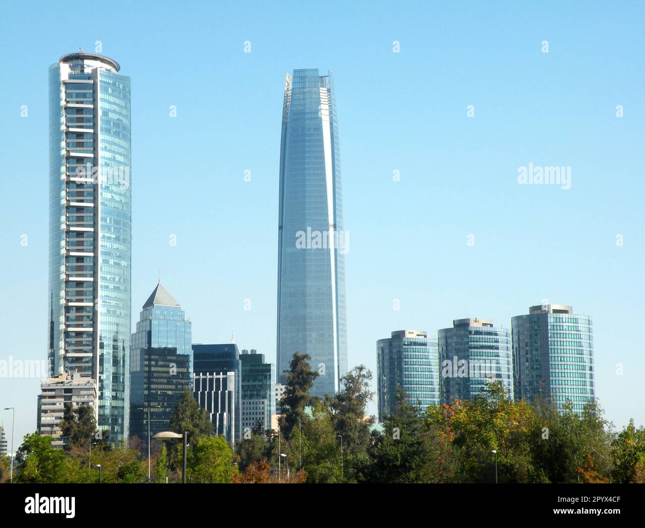 Bicentennial Park and business buildings, Santiago, Chile Stock Photo