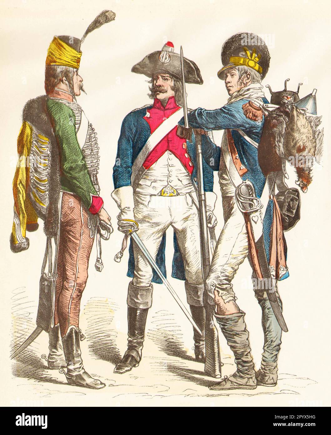 French soldiers at the time of the French Revolution, late 18th century, Kusaar, line cavalry, infantry. [automated translation] Stock Photo