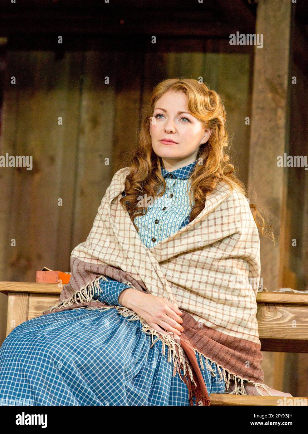 Laura Pitt-Pulford (Milly) in SEVEN BRIDES FOR SEVEN BROTHERS at the Open Air Theatre, Regent's Park, London NW1  23/07/2015  based on the MGM film  music: Gene de Paul  lyrics: Johnny Mercer  book: Lawrence Kasha & David S Landay  design: Peter McKintosh  lighting: Tim Mitchell  choreography: Alistair David  director: Rachel Kavanaugh Stock Photo