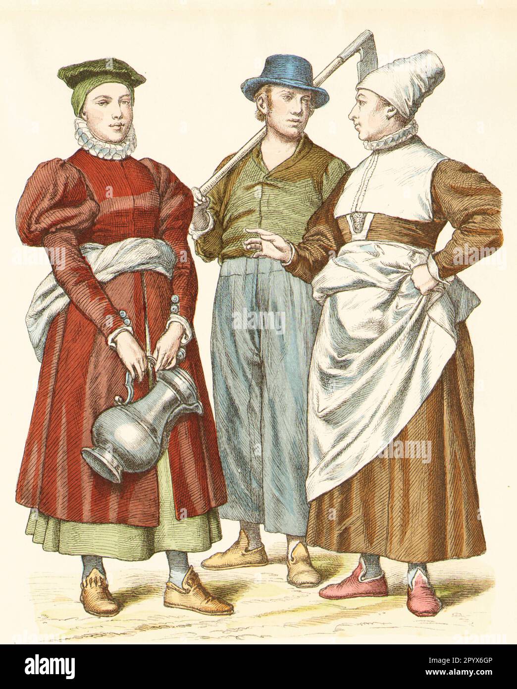 A peasant, a burgess (left) and a peasant woman, Pomerania c. 1590