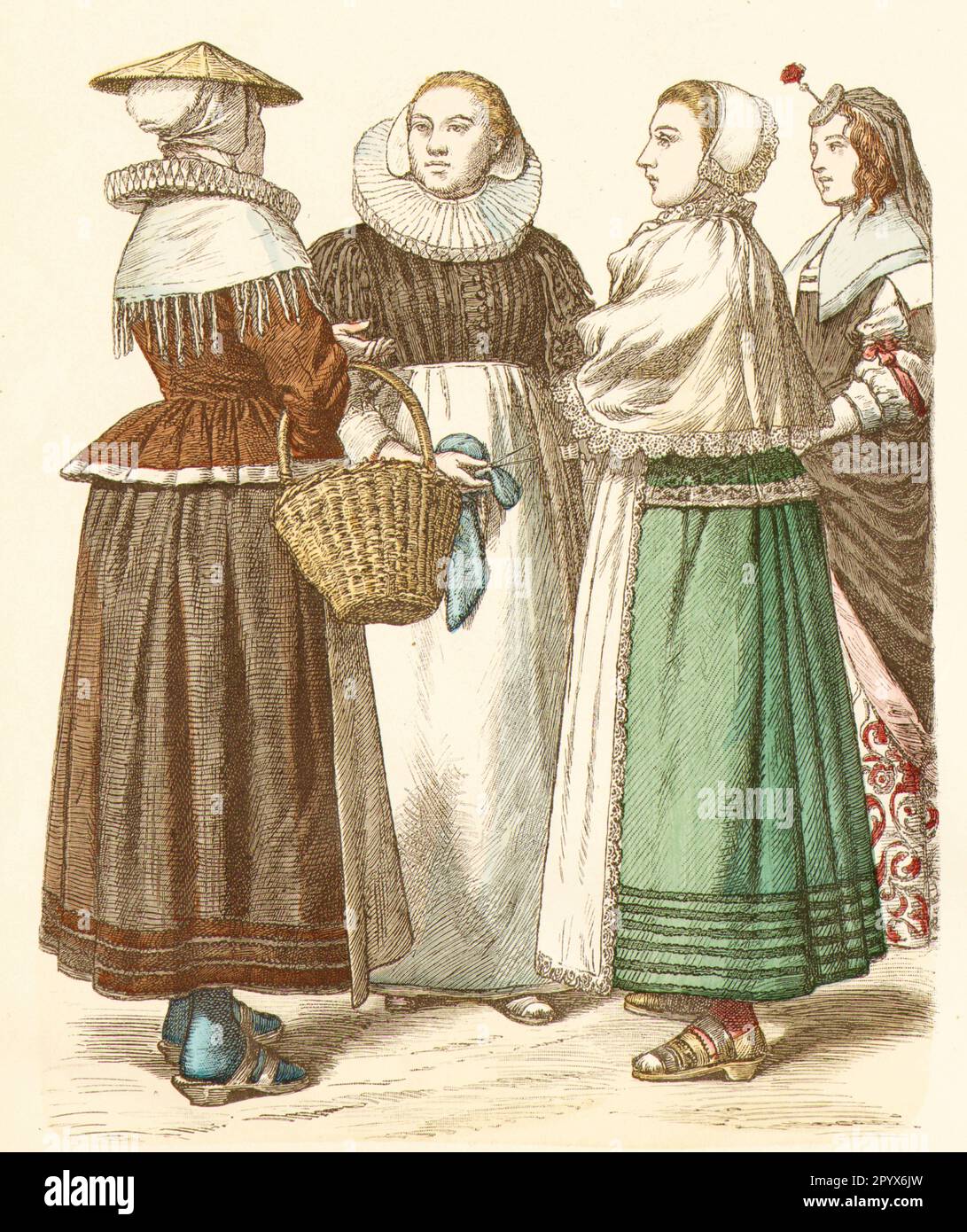 Dutch women in the contemporary dress, from left. Shipwoman, burgher ...