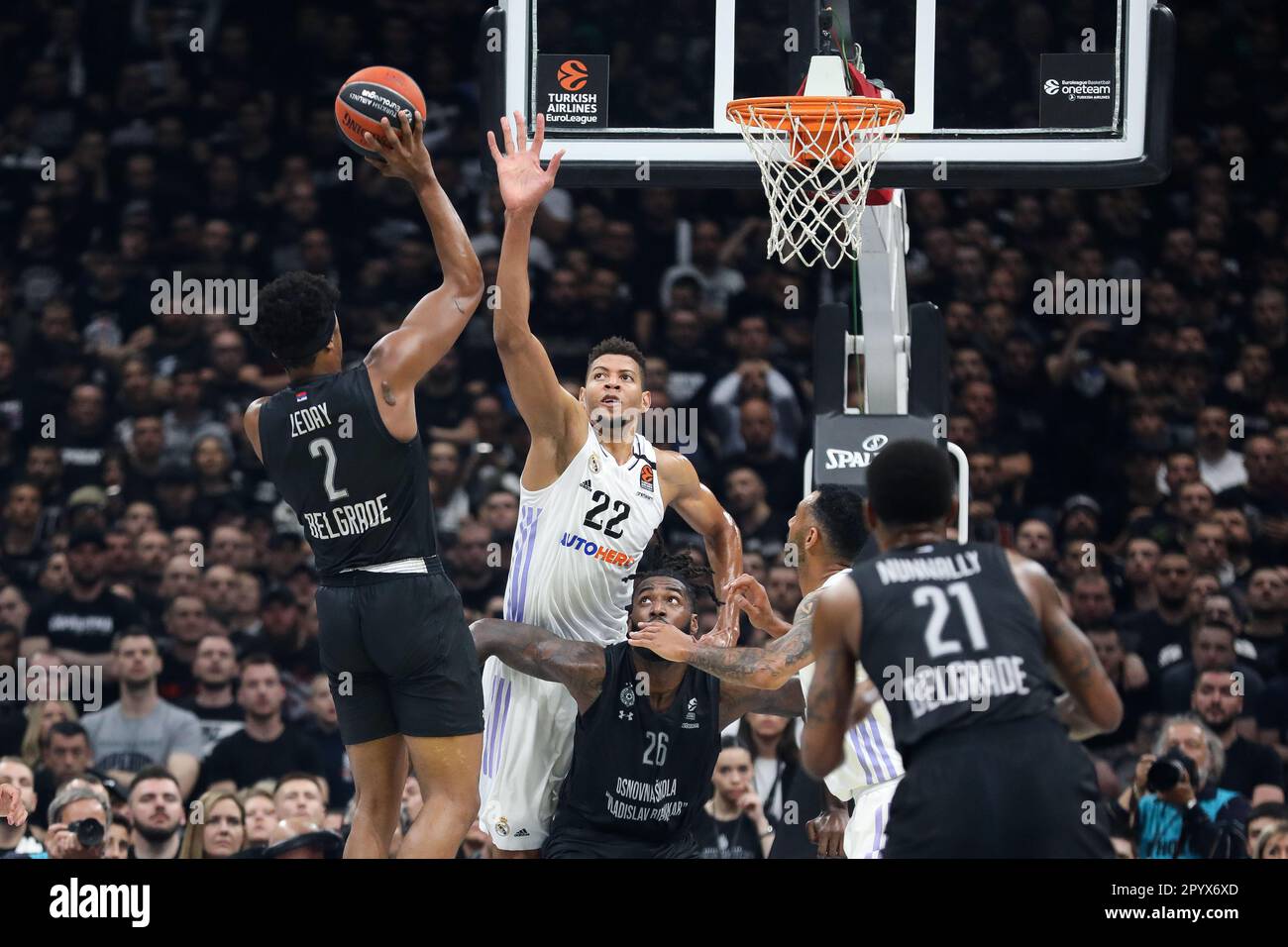 Belgrade, Serbia, 4 May 2023. Uros Trifunovic of Partizan Mozzart Bet  Belgrade warms up during the Play Offs Game 4 - 2022/2023 Turkish Airlines  EuroLeague match between Partizan Mozzart Bet Belgrade and