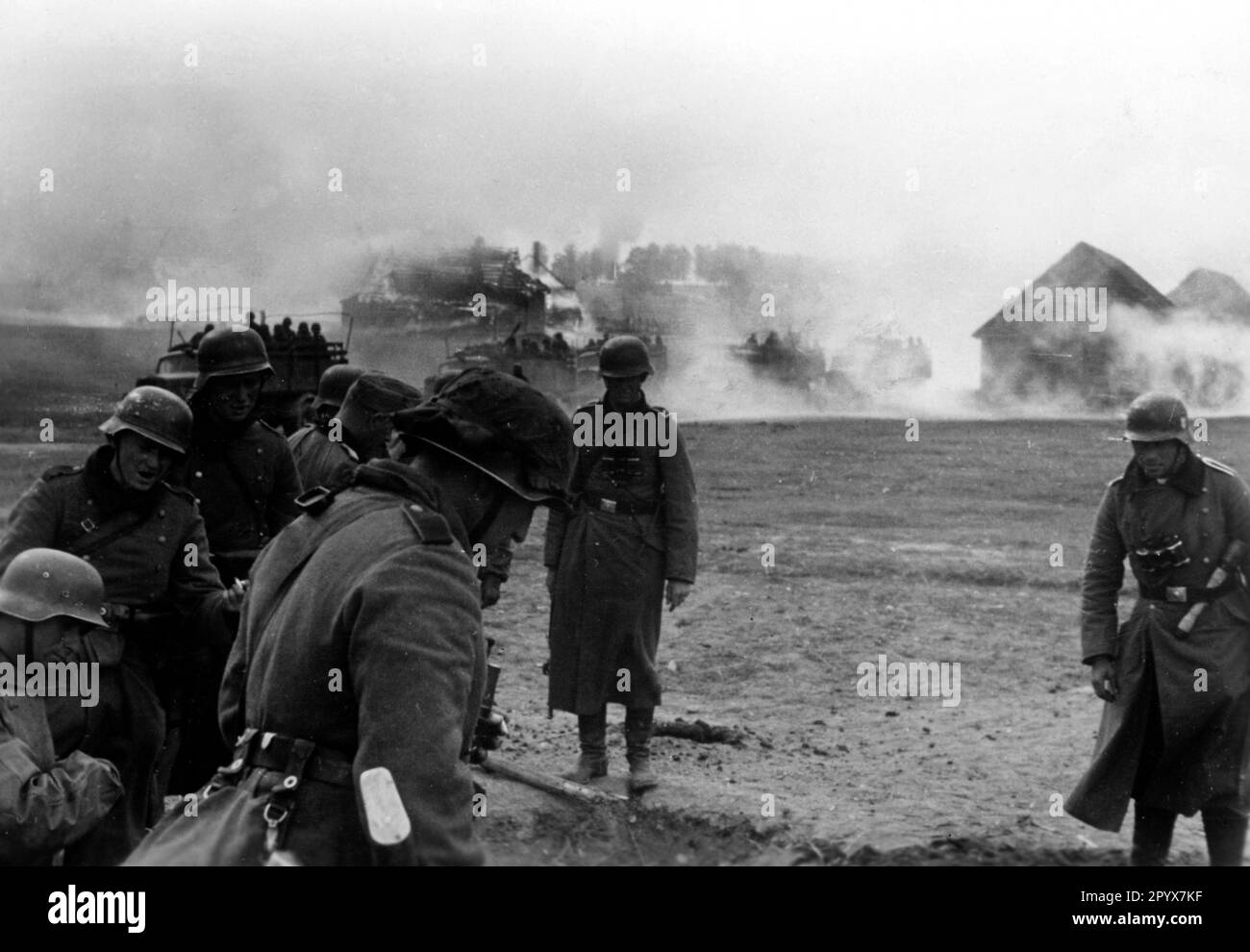 Soldiers of a German shock troop in a captured Russian position. Photo: Jacobsen [automated translation] Stock Photo