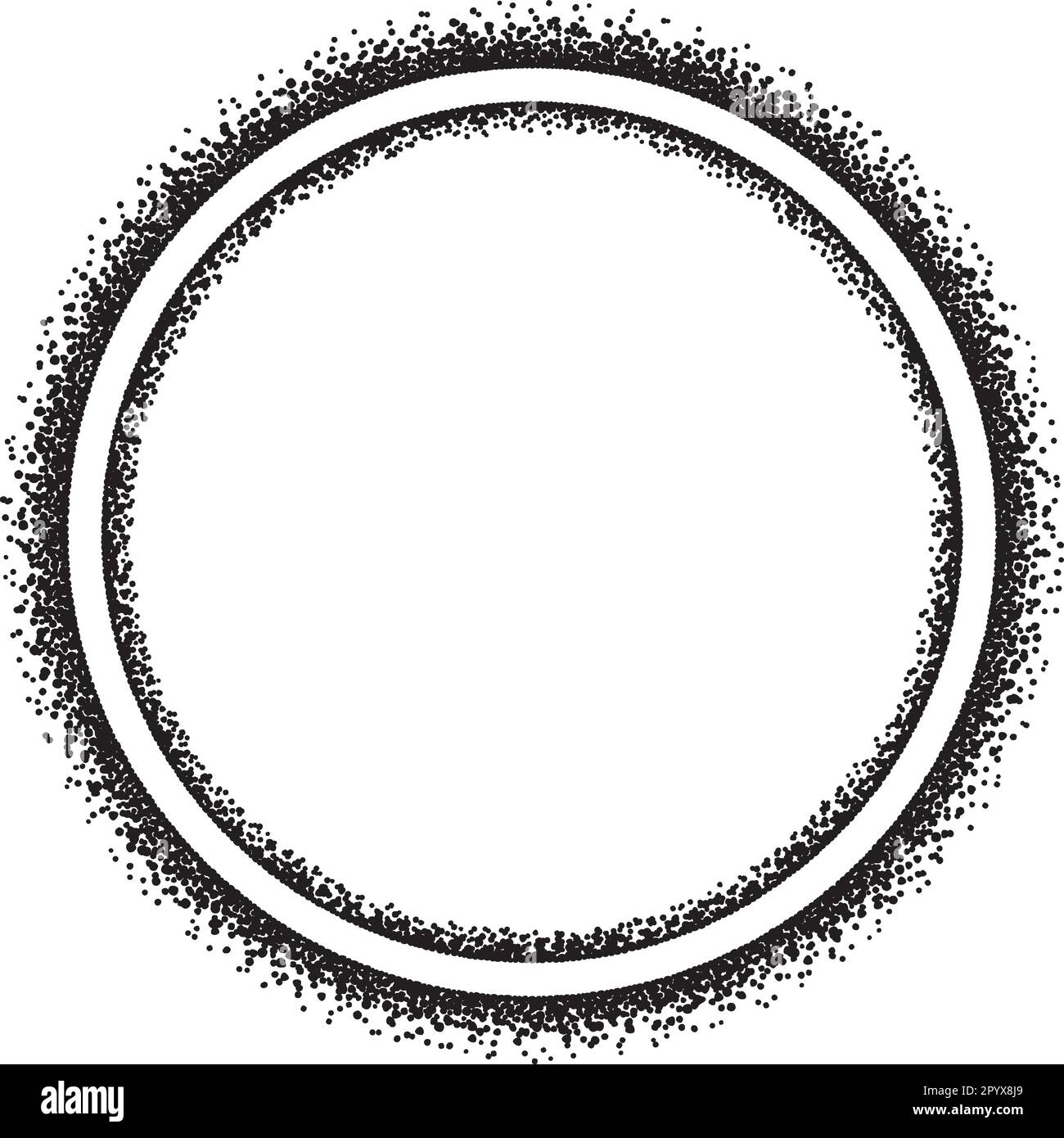 A circular border to use as a frame for your designs, made with messy, irregular black dots. Stock Vector